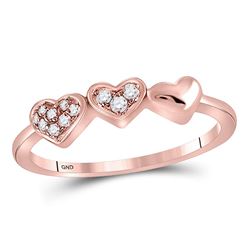 1/10 CTW Womens Round Diamond Triple Heart Band Ring 14kt Rose Gold - REF-19N6A