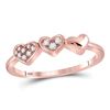 Image 1 : 1/10 CTW Womens Round Diamond Triple Heart Band Ring 14kt Rose Gold - REF-19N6A