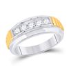 Image 1 : 5/8 CTW Mens Round Diamond Ribbed 5-Stone Band Ring 10kt Two-tone Gold - REF-81N7A
