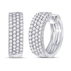 2 CTW Womens Round Diamond Huggie Earrings 10kt White Gold - REF-143W2H