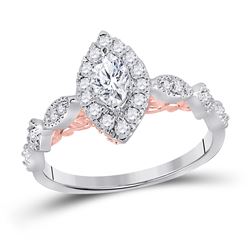 3/4 CTW Marquise Diamond Solitaire Bridal Wedding Engagement Ring 14kt Two-tone Gold - REF-114M5F