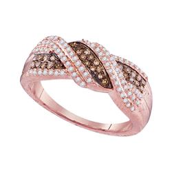 3/8 CTW Womens Round Brown Diamond Crossover Band Ring 10kt Rose Gold - REF-40A8M