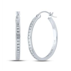 1/2 CTW Womens Round Diamond Hoop Earrings 14kt White Gold - REF-58V5Y