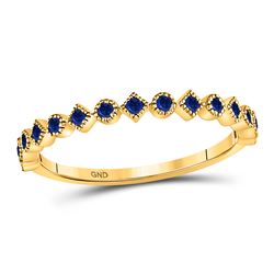 1/5 CTW Womens Round Blue Sapphire Stackable Band Ring 10kt Yellow Gold - REF-16A4M