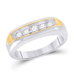 1/2 CTW Mens Round Diamond Single Row Band Ring 10kt Two-tone Gold - REF-61W4H