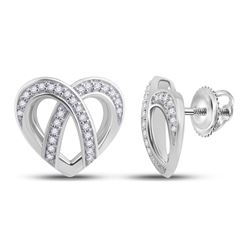 1/5 CTW Womens Round Diamond Heart Earrings 10kt White Gold - REF-23W3H