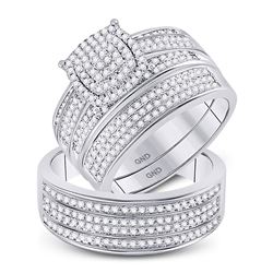 3/4 CTW His Hers Round Diamond Cluster Matching Wedding Set 10kt White Gold - REF-105Y7N