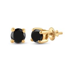1/4 CTW Unisex Round Black Color Enhanced Diamond Solitaire Stud Earrings 10kt Yellow Gold - REF-9R5