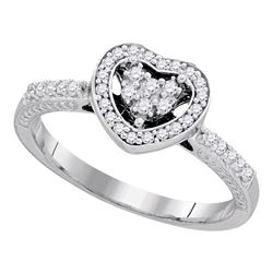 1/4 CTW Womens Round Diamond Simple Heart Halo Ring 10kt White Gold - REF-25X3T