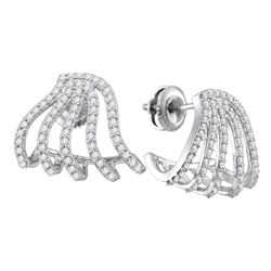 5/8 CTW Womens Round Diamond Lobe Half Hoop Earrings 10kt White Gold - REF-54N5A