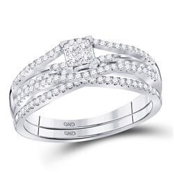 1/2 CTW Princess Diamond Bridal Wedding Ring Band Set 10kt White Gold - REF-40H8R