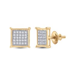 1/6 CTW Womens Round Diamond Square Earrings 10kt Yellow Gold - REF-15W7H