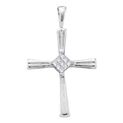 1/10 CTW Womens Princess Diamond Cross Pendant 14kt White Gold - REF-17W6H