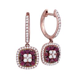 1 CTW Womens Round Ruby Cushion Dangle Earrings 18kt Rose Gold - REF-122V6Y