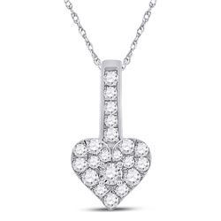 1/3 CTW Womens Round Diamond Heart Pendant 10kt White Gold - REF-21M8F