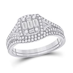 5/8 CTW Baguette Diamond Bridal Wedding Ring 14kt White Gold - REF-79H2R