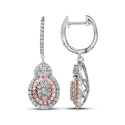 1 & 3/8 CTW Womens Round Pink Diamond Oval Dangle Earrings 14kt White Gold - REF-156W7H
