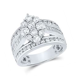 2 CTW Womens Round Diamond Right Hand Cluster Ring 14kt White Gold - REF-184A3M