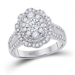 1 & 1/2 CTW Womens Round Diamond Right Hand Cluster Oval Ring 14kt White Gold - REF-167T6V