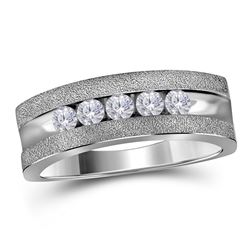 1/2 CTW Mens Round Diamond Wedding 5-Stone Band Ring 14kt White Gold - REF-85N9A