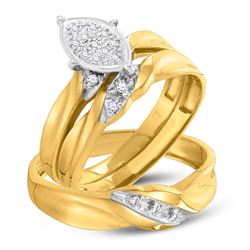 1/10 CTW His Hers Round Diamond Cluster Matching Wedding Set 10kt Yellow Gold - REF-40H9R