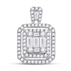 1 CTW Womens Baguette Diamond Square Cluster Pendant 14kt White Gold - REF-95F5W