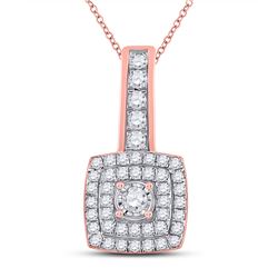 1/3 CTW Womens Round Diamond Square Pendant 10kt Rose Gold - REF-23X3T