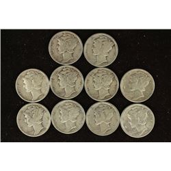 10 ASSORTED 1940'S MERCURY DIMES