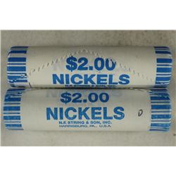 2-$2 ROLLS OF 2011-P & D JEFFERSON NICKELS BU