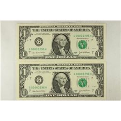 2-2003-A $1 FRN'S LOW CONSECUTIVE SERIAL 'S UNC