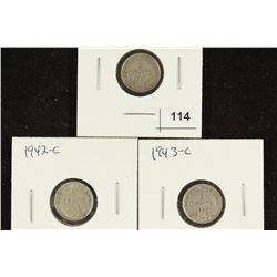 1941-C,1942-C & 1943-C NEWFOUNDLAND SILVER 5 CENTS