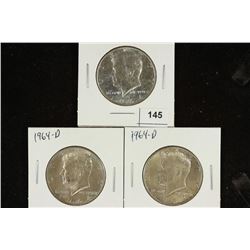 1964 & 2-1964-D 90% SILVER KENNEDY HALF DOLLARS