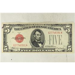 1928-C $5 US RED SEAL NOTE