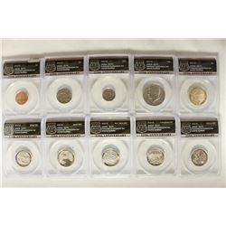 2017-S 10 PIECE ENHANCED UNC SET ANACS EU70 225TH
