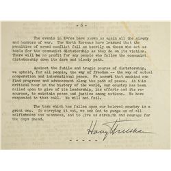Harry S. Truman Signed Typed Speech