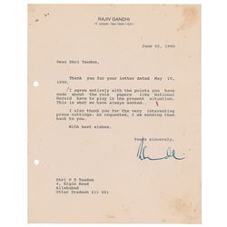 Rajiv Gandhi Typed Letter Signed