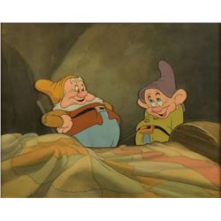 Dopey and Happy production key master background set-up from Snow White and the Seven Dwarfs