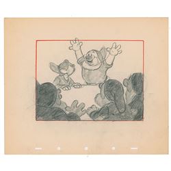 Doc, Dopey, Happy, Sneezy, and Bashful concept layout drawing from Snow White and the Seven Dwarfs