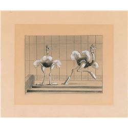 Ostrich ballerinas concept storyboard drawing from Fantasia