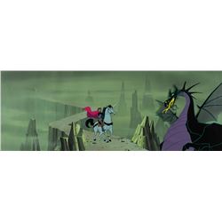 Eyvind Earle panoramic production background and production cels of Prince Philip, Samson, and Malef