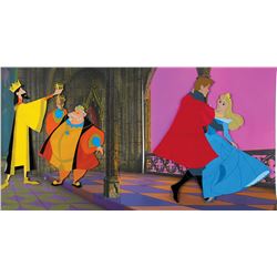 Eyvind Earle panoramic production background and production cels of Princess Aurora, Prince Philip, 
