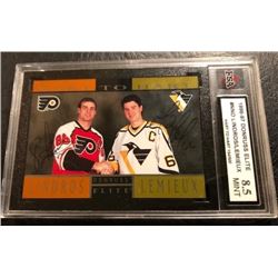 DUAL SIGNED 1996-97 DONRUSS ELITE #NNO LINDROS/LEMIEUX HART TO HART (KSA 8.5 MINT)