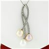 Image 1 : 14kt White Gold 0.55 ctw Diamond & Tri-Color Pearl Tulip Flower Pendant Necklace
