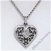 Image 1 : Vintage 14kt White Gold Open Filigree Solitaire Diamond Petite Heart Pendant Nec