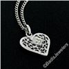 Image 4 : Vintage 14kt White Gold Open Filigree Solitaire Diamond Petite Heart Pendant Nec