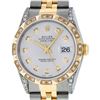 Image 1 : Rolex Mens 2 Tone Lugs Silver Diamond Pyramid Diamond 36MM Datejust