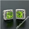 Image 2 : New 18kt White Gold 2.20 ctw Checkerboard Cut Peridot & Diamond Halo Stud Earrin