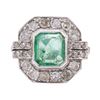 Image 2 : 7.80 ctw Emerald And Diamond Ring And Earrings - 14KT White Gold