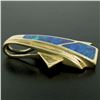 Image 5 : 14k Yellow Gold 2 Inlaid Freeform Geometric Blue & Green Boulder Opal Pendant