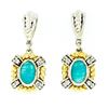 Image 1 : 14kt Two Tone Gold Oval Amazonite & 0.16 ctw Diamond Drop Dangle Earrings